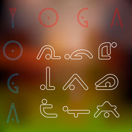 Set of vector yoga linear icons. Graphic design elements or templates for yoga studioのイラスト素材