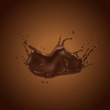 3d chocolate splash isolated on brown background. Realistic vector illustrationのイラスト素材