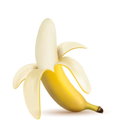 3d vector half peeled banana isolated on a white background. Banana isolated vector illustration, banana iconのイラスト素材