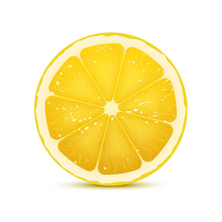 Realistic vector illustration of lemon slice. Bright juicy slice of fruit isolated on white backgroundのイラスト素材