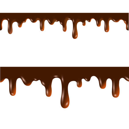 Melted chocolate seamless borders with clipping mask. Vector 3d realistic elements isolated on whiteのイラスト素材