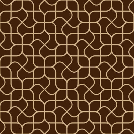 Abstract delicate geometric seamless pattern with curved lines. Vector background. Dark brown geometric wallpaperのイラスト素材