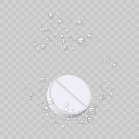 Effervescent tablet, pill with bubbles isolated on transparent.のイラスト素材