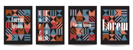 Set of black cover brochures in retro style. Geometric patterns. Vintage art traditional,vector design templates. Vintage frames and backgroundsのイラスト素材