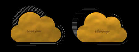 Set of creative cloud with foil golden texture. Modern vector elements for web designのイラスト素材