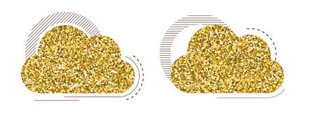 Set of creative cloud with golden glitter texture. Modern vector elements for web designのイラスト素材