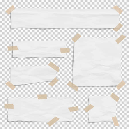 White paper in ripped pieces and different sizes with sticky tapeのイラスト素材