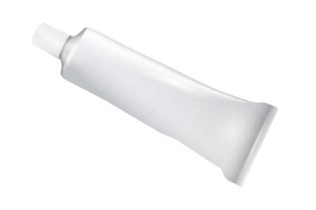 Realistic empty white tube,blank packaging aluminum toothpaste tube. Vector mock up, template for package design. Graphic illustration isolated on white backgroundのイラスト素材