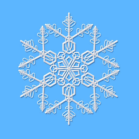 Delicate beautiful white snowflake on blue background. Vector illustrationのイラスト素材