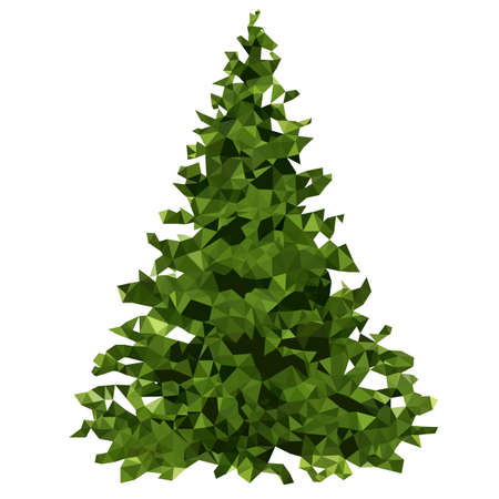 Green Christmas tree, lowpoly triangle origami style. Merry Christmas triangle tree isolated on white. Vectorillustartion  のイラスト素材