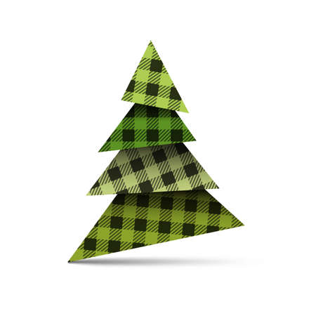 Christmas tree from pieces of paper with plaid green pattern. Vector simple element for design New year card, web Christmas designのイラスト素材