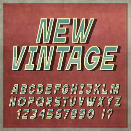 Vintage font, Retro style letters and numbers. Vintage alphabet, vector typeface for labels, titles, postersのイラスト素材