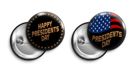 Set of Happy Presidents day black buttons, badges, banners with grunge flag USA. Vector design for...