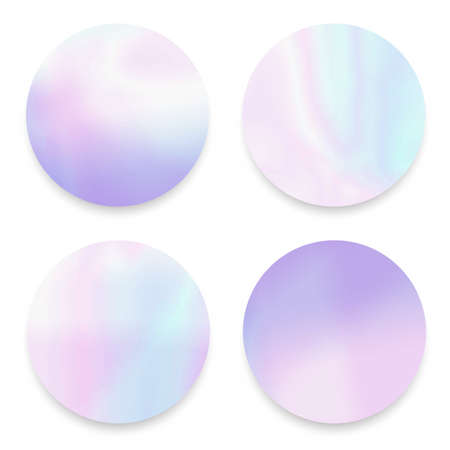 Soft fluid, holographic,gradient round frames set. Modern abstract backgrounds template for logos,web design. Colorful pastel covers for card, calendar, brochure. Trendy smooth texturesのイラスト素材