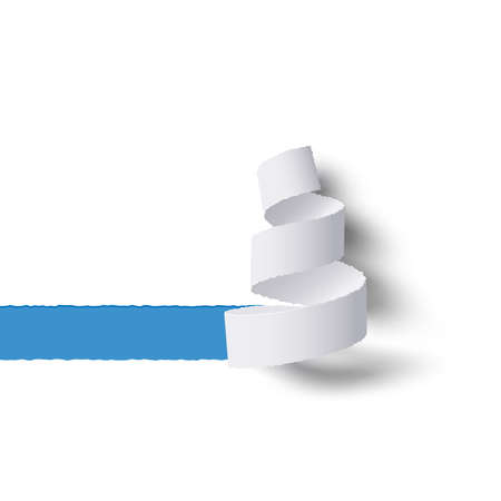 White paper roll ripped with shadows, blue copy space for text. Vector illustration, white paper textureのイラスト素材