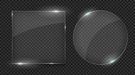 Glass plates, Set of different shapes, glass frames isolated on transparent background. Photo realistic vector illustration
のイラスト素材