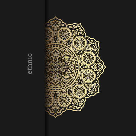 Floral ornamental mandala style design background, henna on black. Vector circle ornament templateのイラスト素材