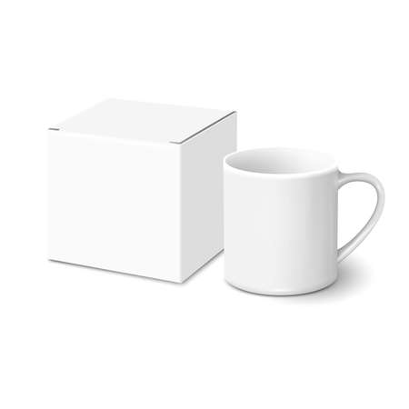 White mug and gift box. Vector 3d style mockupのイラスト素材