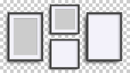Photo Frames, realistic square black frames mockup, vector set. Empty framing for your design. Vector template for picture, painting, poster, lettering or photo galleryのイラスト素材