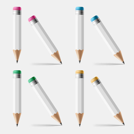 White realistic pencils on transparent backgroundのイラスト素材