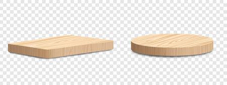 Realistic wood pedestals podium, empty stages wooden exhibit displaysのイラスト素材