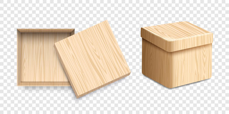 Wooden texture box realistic 3d styleのイラスト素材
