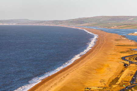 View over Portland and Chesil beach Dorset UKの写真素材