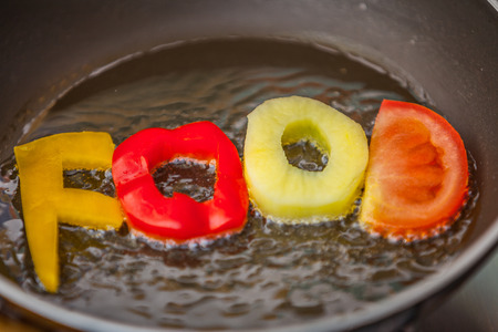 Food word written with letters formed from vegetablesの写真素材