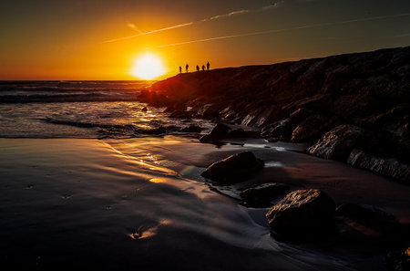 Sunset at the beach of Costa de Caparica, SetÃºbal, Portugalの写真素材