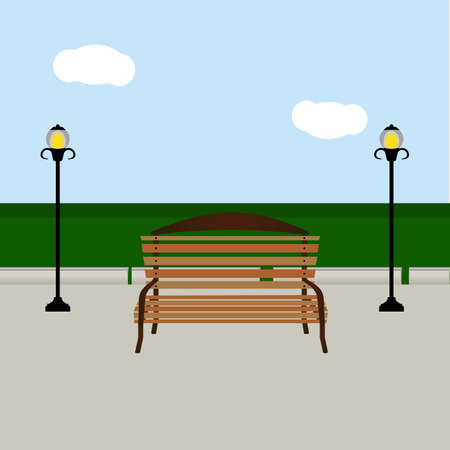 Bench and streetlight vector illustrationのイラスト素材