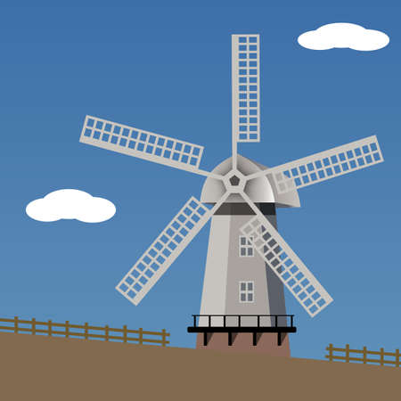 landscape with windmill, vector illustration.のイラスト素材