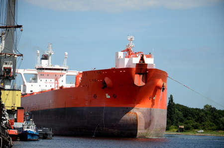 Tanker entering the port, Gdansk in Polandの写真素材