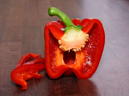 the cut peppers in halfの写真素材