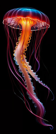 Jellyfish isolated on black background. 3D rendering. Underwater world.の素材