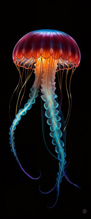 Jellyfish isolated on black background. 3D illustration. 3D CG. High resolution.の素材