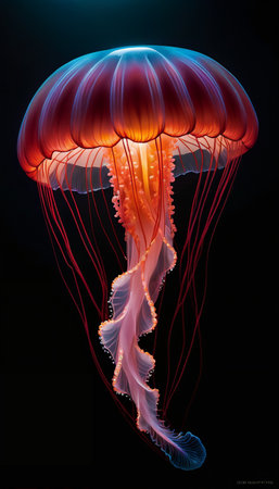 Jellyfish on a black background. Underwater world. 3d renderingの素材
