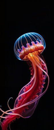 Jellyfish in neon light on black background. 3d illustrationの素材