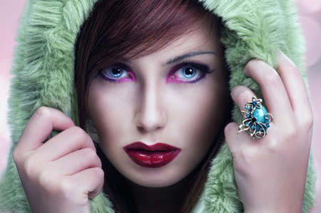 Cute brunette wearing hoodの写真素材
