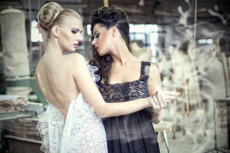 Two stunning ladies in a dancing poseの写真素材