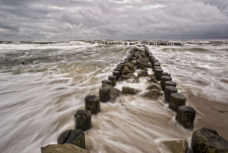 Breakwater at sunsetの写真素材