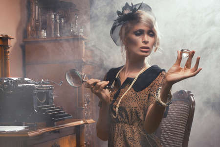 Sexy retro woman with diamondの写真素材