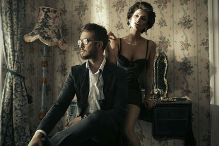 Fashion style photo of an attractive young coupleの写真素材