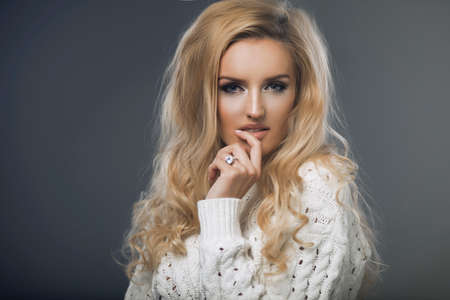 Blond beauty wear sweatshirtの写真素材