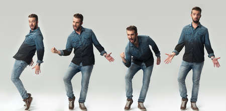Casual young man dancingの写真素材