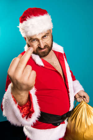 Bad Santa Caus showing his middle fingerの写真素材