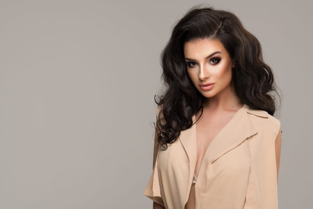 Portrait of beauty brunette womanの写真素材