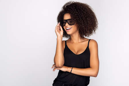 Young woman wearing party eyeglassesの写真素材