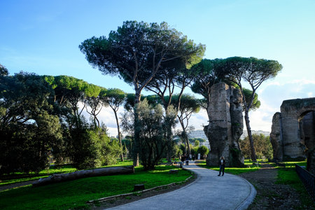 View of the Roman Forum, Palatine Hill. The Colosseum area. Rome, Italy.の写真素材