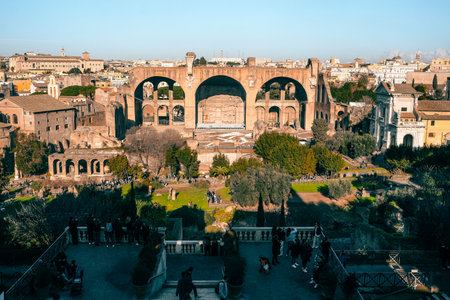 View of the Roman Forum, Palatine Hill. The Colosseum area. Rome, Italy.の写真素材