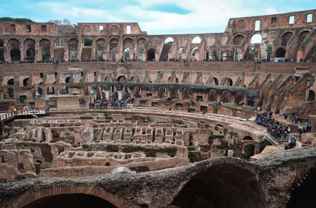 Colosseum. Rome. Italy. View of the stands, arena and underground structures of the Colosseum. UNESCO World Heritage Siteの写真素材